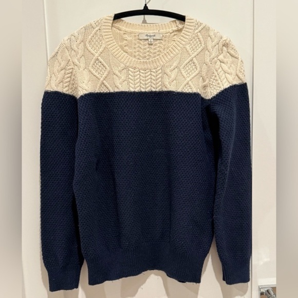 Madewell Blue Cream Color Block Cable Knit Sweater size Small S y2k western I - Picture 1 of 6